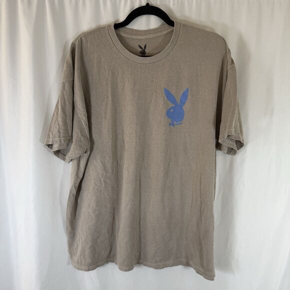 Playboy Shirt Size XL 100% Cotton Tan Crew Neck Short Sleeve Bunny Printed - Picture 1 of 7